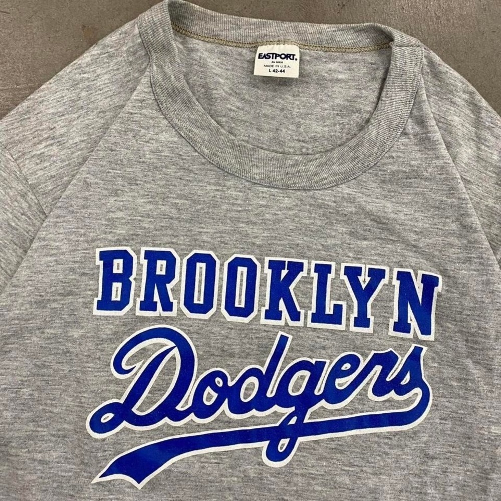 Vintage 80s Brooklyn Dodgers Eastport MLB Baseball Single Stitch Grey Tee Shirt - Picture 2 of 6